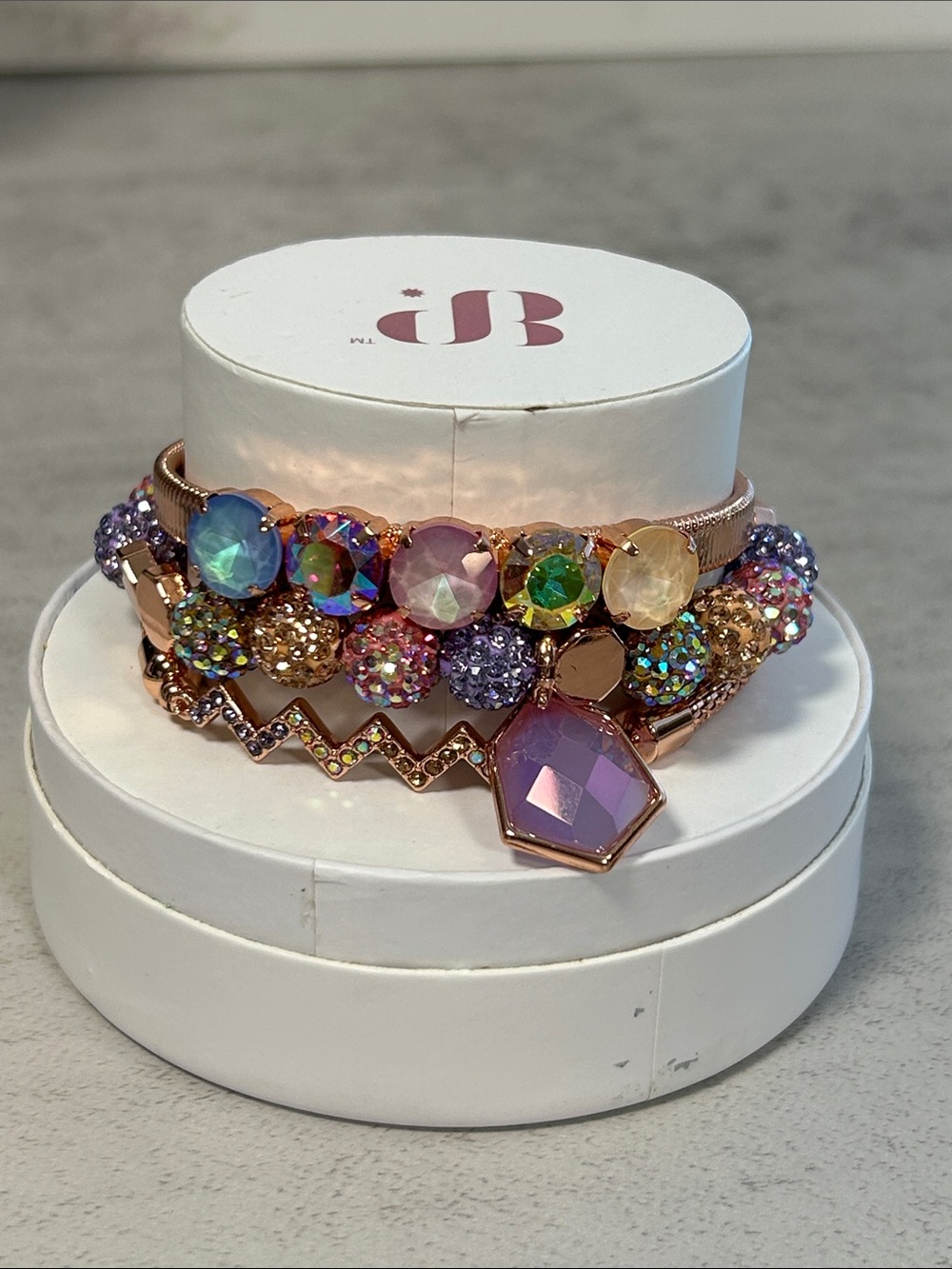 Rose Gold Multicolor Crystal Bracelet Stack